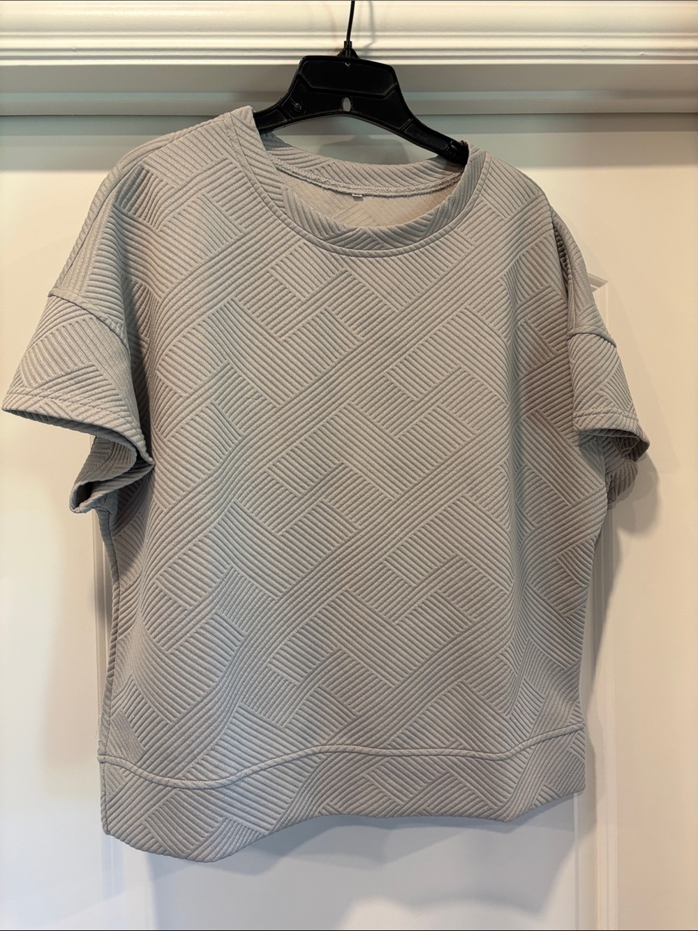 Textured Short Sleeve Boxy Top - Light Gray